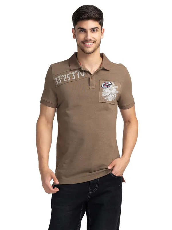 Being Human Regular Fit Men Polo Neck T-Shirts-Coffee Bean